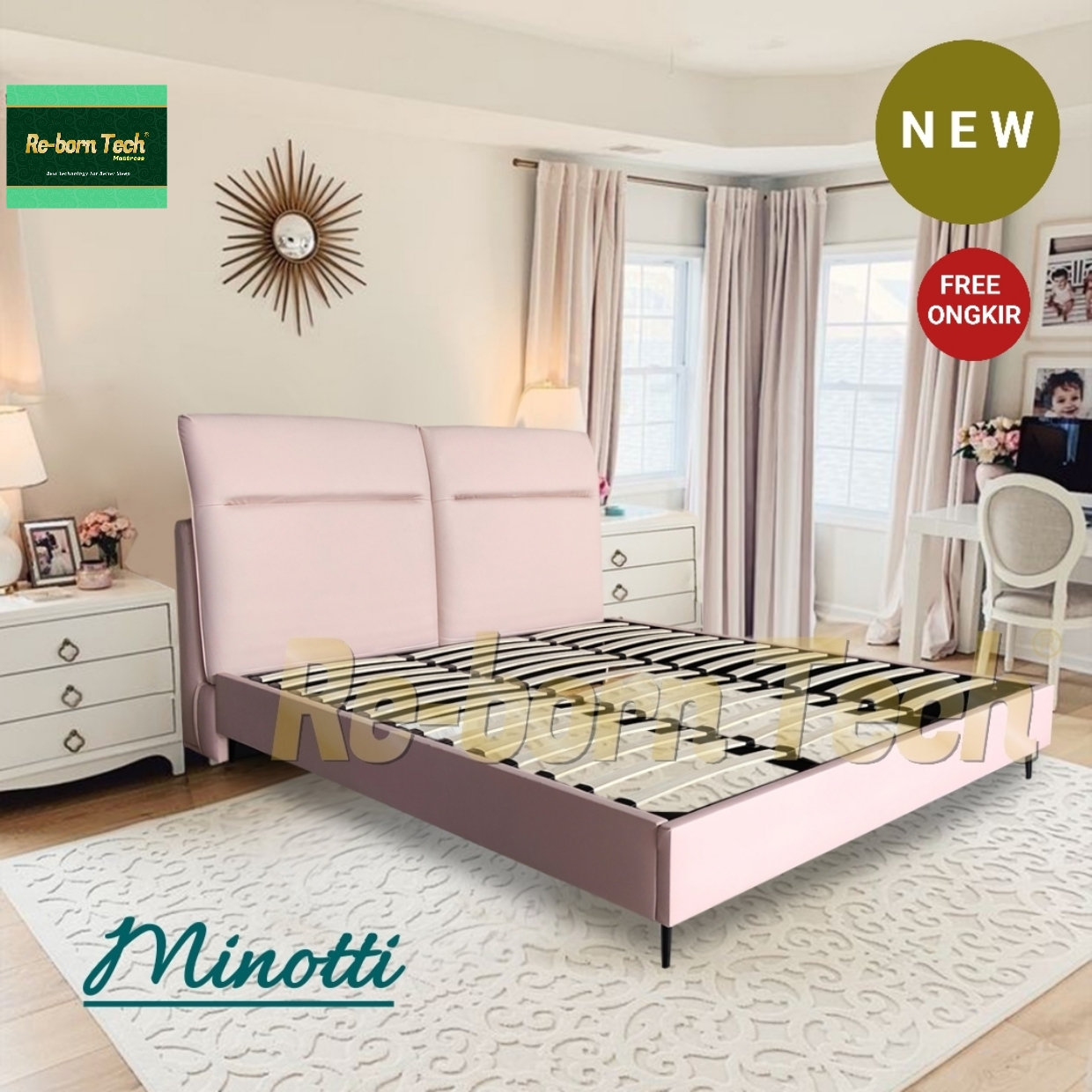 Re-born Tech Tempat tidur dipan headboard reclining knockdown moden minimalis Minotti