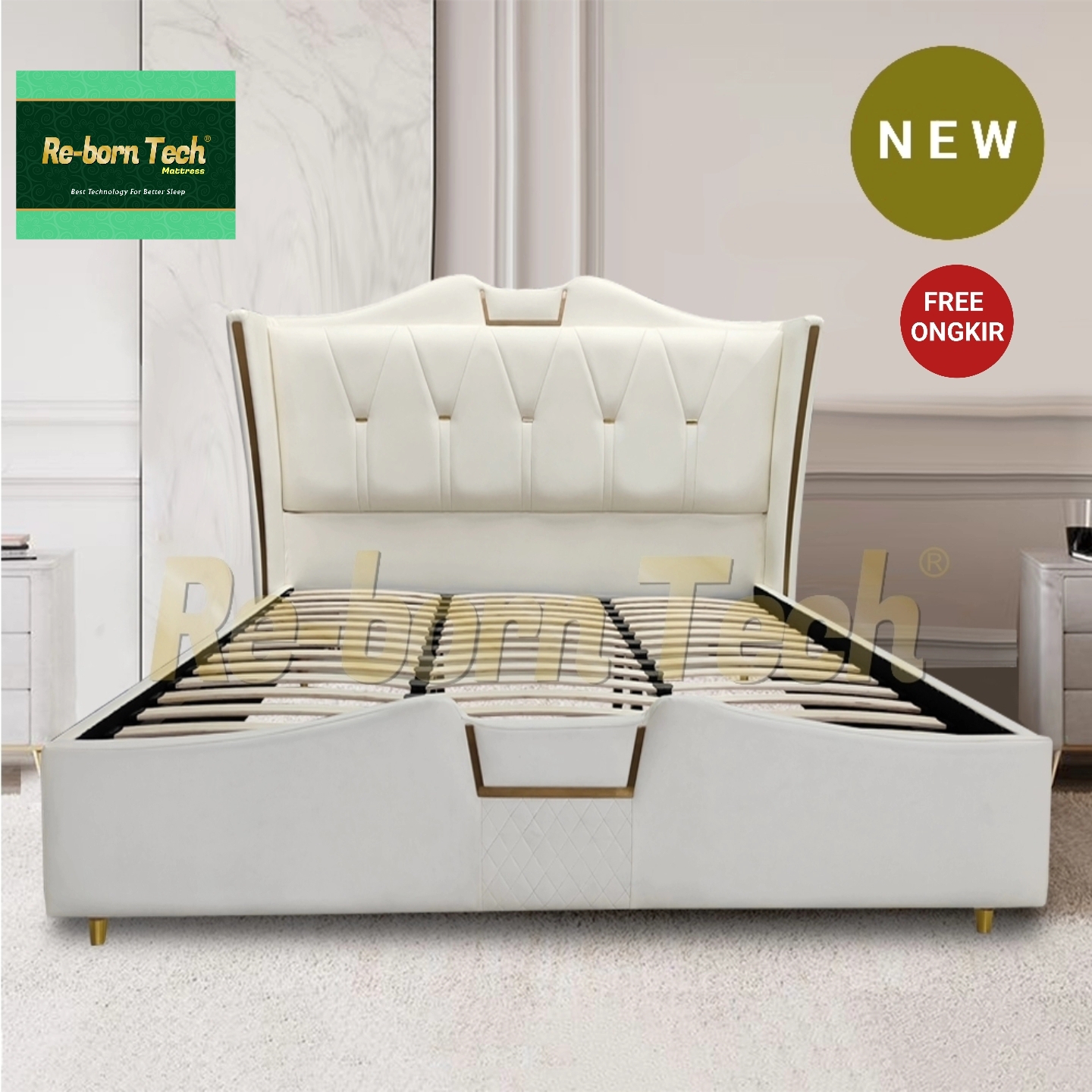 Re-born Tech Tempat Tidur dipan headboard knockdown modern elegant Warren